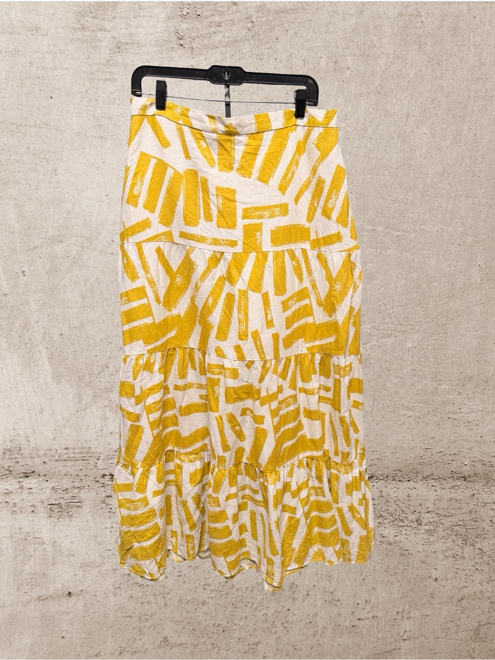 House of Harlow 1960 Yellow Abstract Brushstroke Tiered Linen Maxi Skirt L - Picture 2 of 5